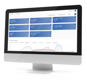 Imagem de um monitor cinza claro mostrando a interface do software Metrics