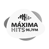 Logotipo da emissora de rádio Máxima Hits 96,7 FM com cores em escala de cinza