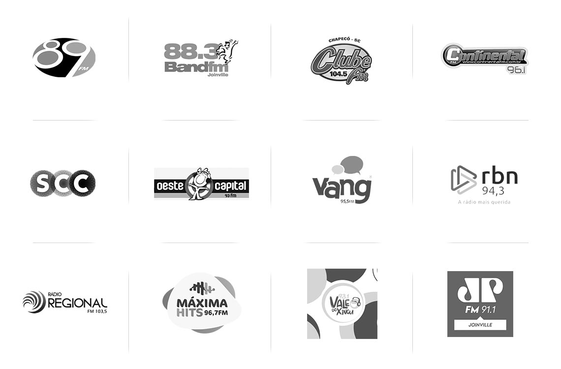 Imagem com os logotipos em escala de cinza das empresas clientes da empresa Loopert