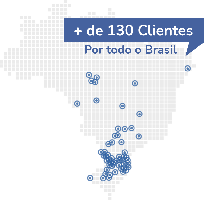 Imagem de um mapa do Brasil com marcação em diversas cidades indicando os locais onde a empresa Loopert possui clientes